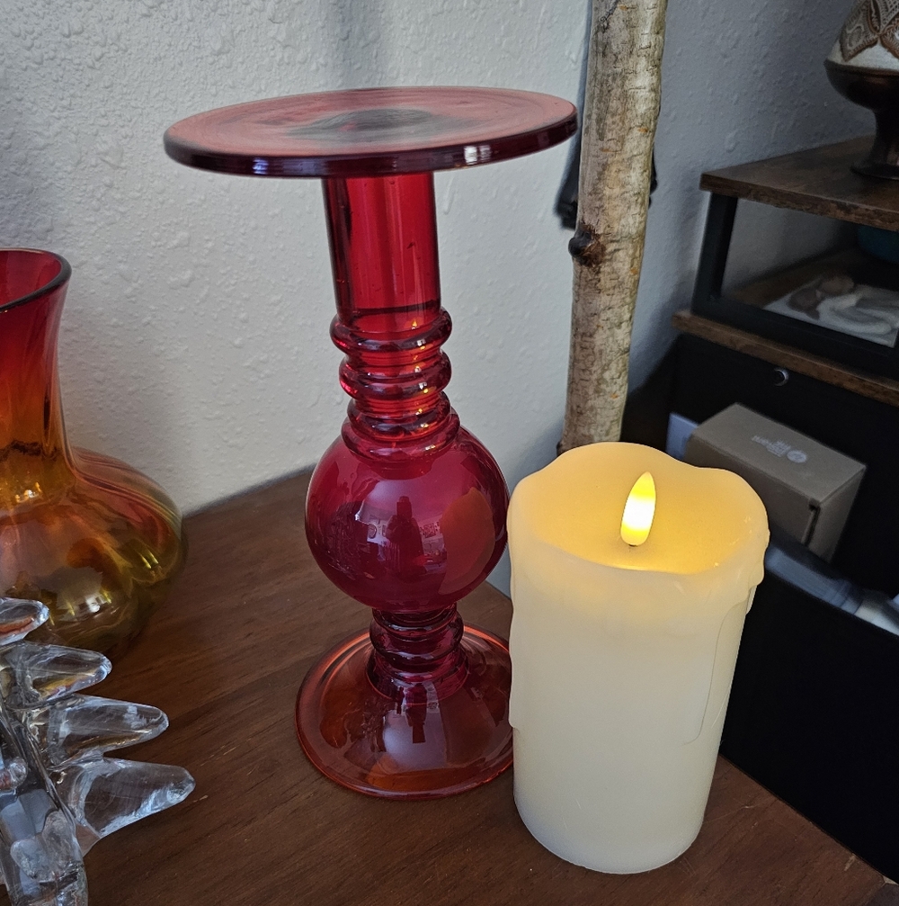 Red Amberina Glass Candle Holder